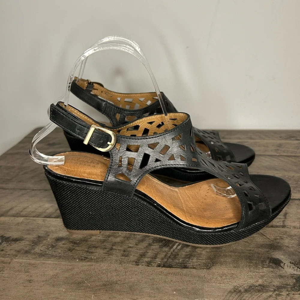 Clark’s Artisan Laser Cut Leather Wedge Sandals